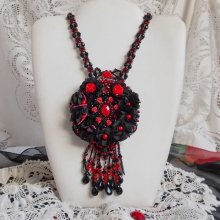 Midnight in Paris necklace embroidered with Swarovski crystals, resin roses, rocailles and black daggers